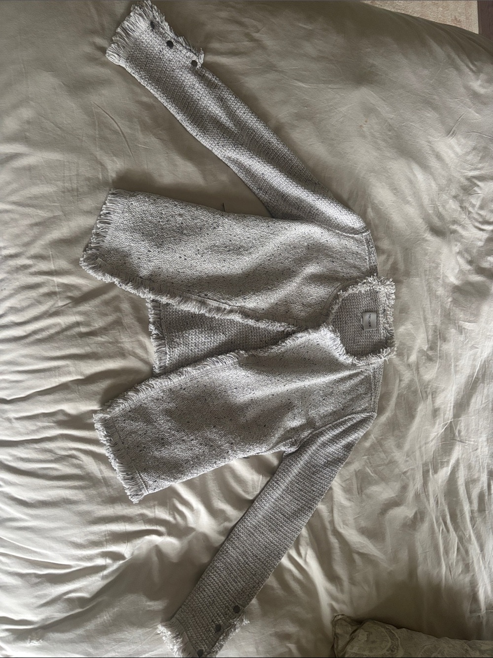 NIC+ZOE white gray black speckled Fringe Knit Cardigan